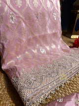 Baby Pink Zardozi Handwork Munga Banarasi SIlk Saree