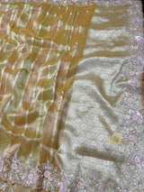 Daffodil Yellow Designer Hand Embroidery Rangkat Kanchi Tissue Silk Saree