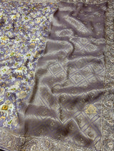 Lavender Zardozi Handwork Patola Designer Munga silk saree