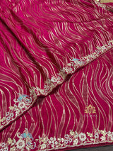 Queen Pink Munga Silk Saree with Zardozi Hand Embroidery