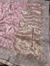 Baby Pink Zardozi Handwork Munga Banarasi SIlk Saree