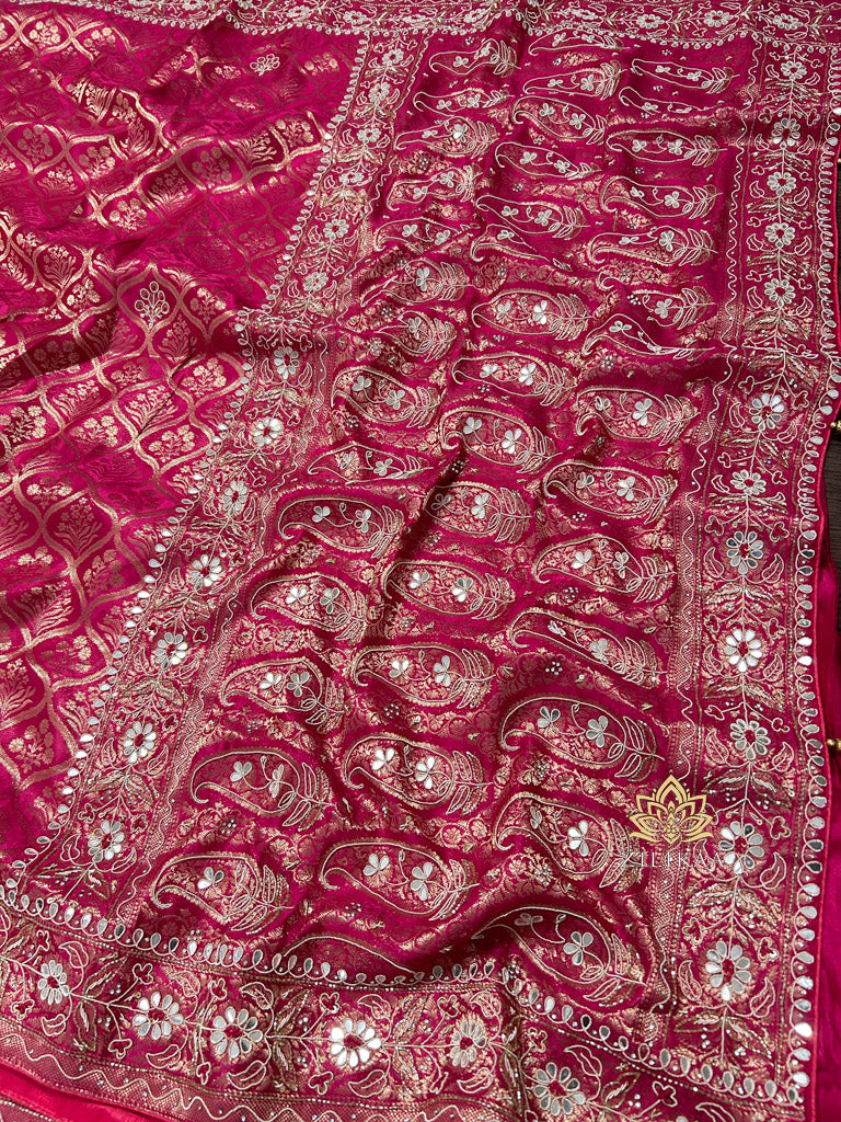 Queen Pink Zardozi Handwork Banarasi Silk Saree