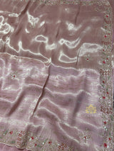 Baby Pink Designer Hand Embroidery Kanchi Tissue Silk Saree