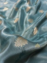 French Blue Tissue Silk Saree with Zardozi Pearl Handwork