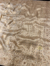 Ivory White Self Woven Kanchi Silk Saree with Zardozi Hand Embroidery
