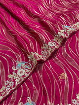 Queen Pink Munga Silk Saree with Zardozi Hand Embroidery