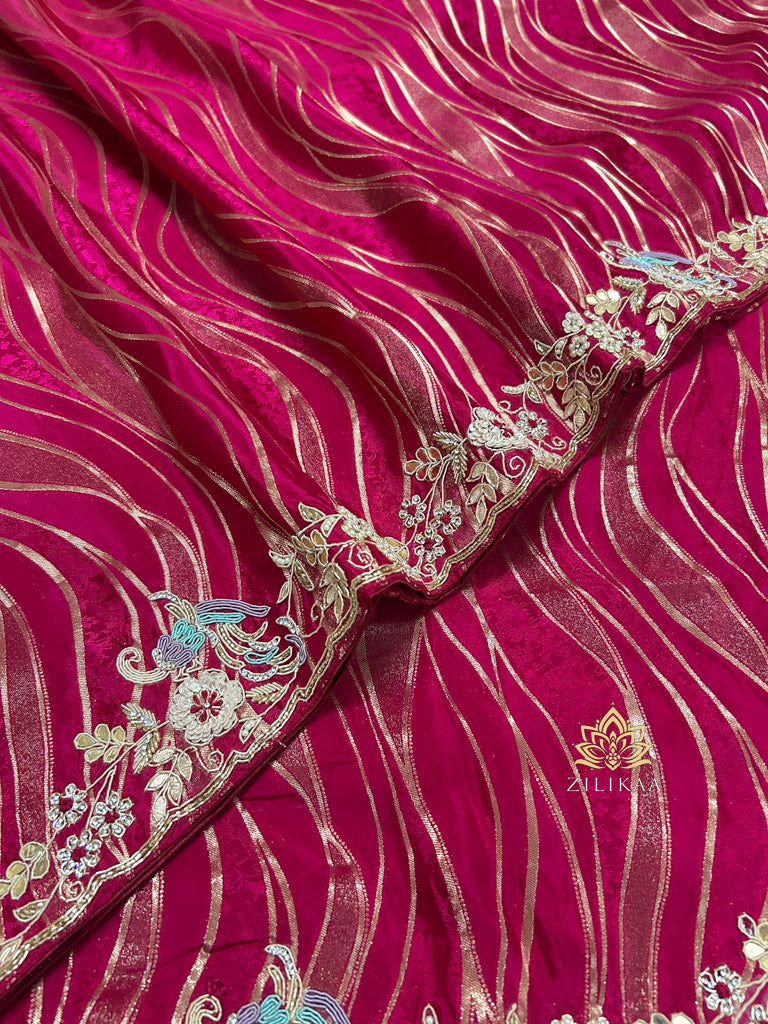 Queen Pink Munga Silk Saree with Zardozi Hand Embroidery