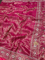 Queen Pink Zardozi Handwork Banarasi Silk Saree