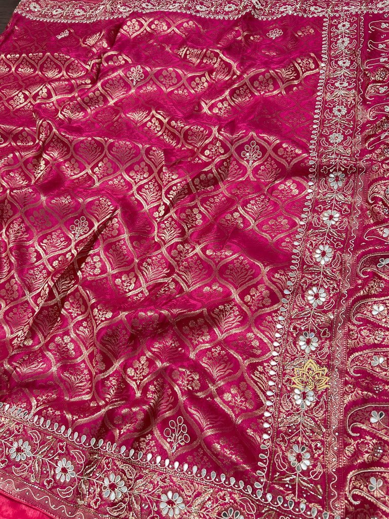 Queen Pink Zardozi Handwork Banarasi Silk Saree