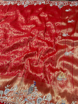Bride Special Zardozi Hand Embroidery Kanchipuram Silk Saree