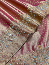 Salmon Pink Kanchipuram Tissue Silk Saree with Zardozi Hand Embroidery