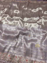 Lilac Purple Designer Hand Embroidery Kanchi Tissue Silk Saree