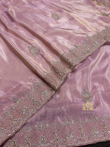 Pastel Pink Tissue Silk Saree with Zardozi Handwork