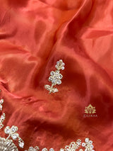 Rust Orange Mulberry Silk Saree With Zardozi Scalloped Border
