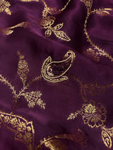 Plum Wine Zardozi Handwork Mulberry Banarasi Silk Saree