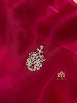 Rose Red Mulberry Silk Saree With Zardozi Scalloped Border