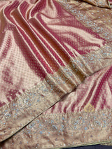 Salmon Pink Kanchipuram Tissue Silk Saree with Zardozi Hand Embroidery