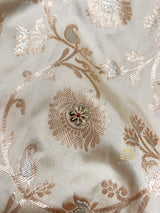 Ivory Red Banarasi Katan Silk Saree with Zardozi Hand Embroidery