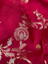 Calcutta Red Zardozi Handwork Mulberry Banarasi Silk Saree