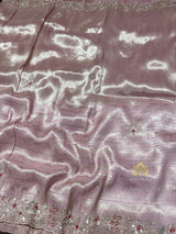 Baby Pink Designer Hand Embroidery Kanchi Tissue Silk Saree