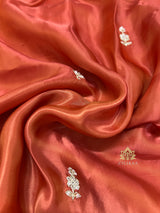 Rust Orange Mulberry Silk Saree With Zardozi Scalloped Border