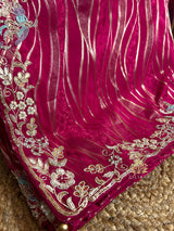 Queen Pink Munga Silk Saree with Zardozi Hand Embroidery