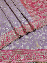 Lilac Purple Banarasi Katan Silk Saree with Zardozi Hand Embroidery