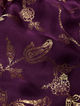 Plum Wine Zardozi Handwork Mulberry Banarasi Silk Saree