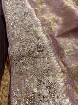Lilac Purple Zardozi Handwork Kanchi Tissue Silk Saree