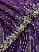 Plum Purple Munga Silk Saree with Zardozi Hand Embriodery
