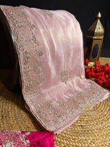 Pastel Pink Tissue Silk Saree with Zardozi Handwork
