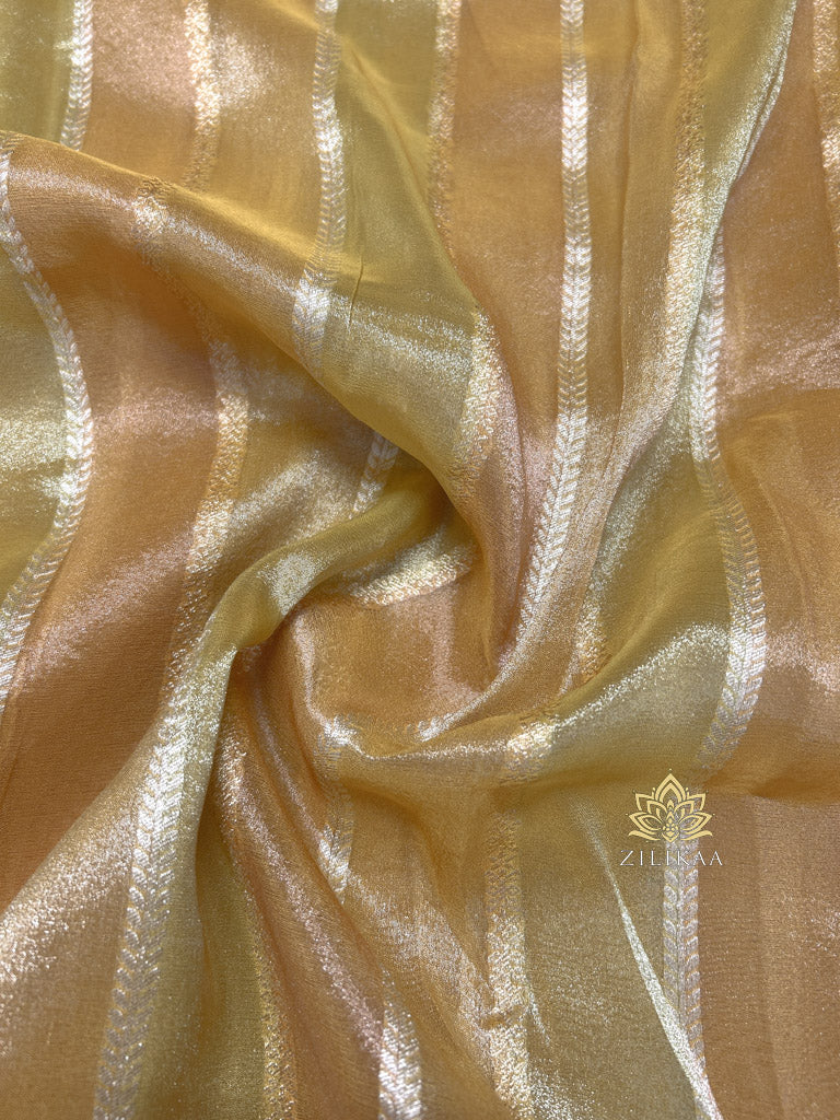 Daffodil Yellow Designer Hand Embroidery Rangkat Kanchi Tissue Silk Saree
