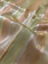 Parrot Green Designer Hand Embroidery Rangkat Kanchi Tissue Silk Saree