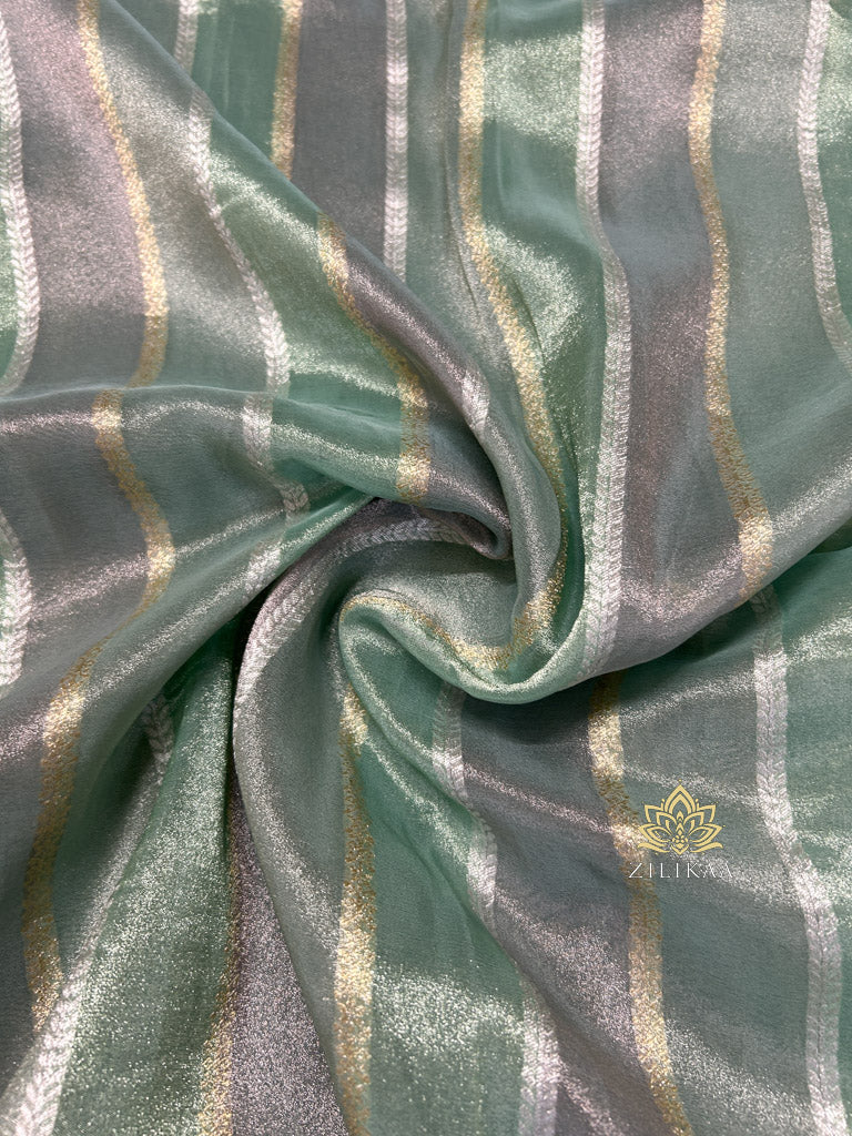 Fern Green Designer Hand Embroidery Rangkat Kanchi Tissue Silk Saree