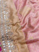 Baby Pink Gotapatti Hand Embroidery Tanchoi Silk Saree