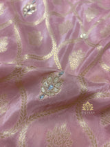 Baby Pink Zardozi Handwork Munga Banarasi SIlk Saree