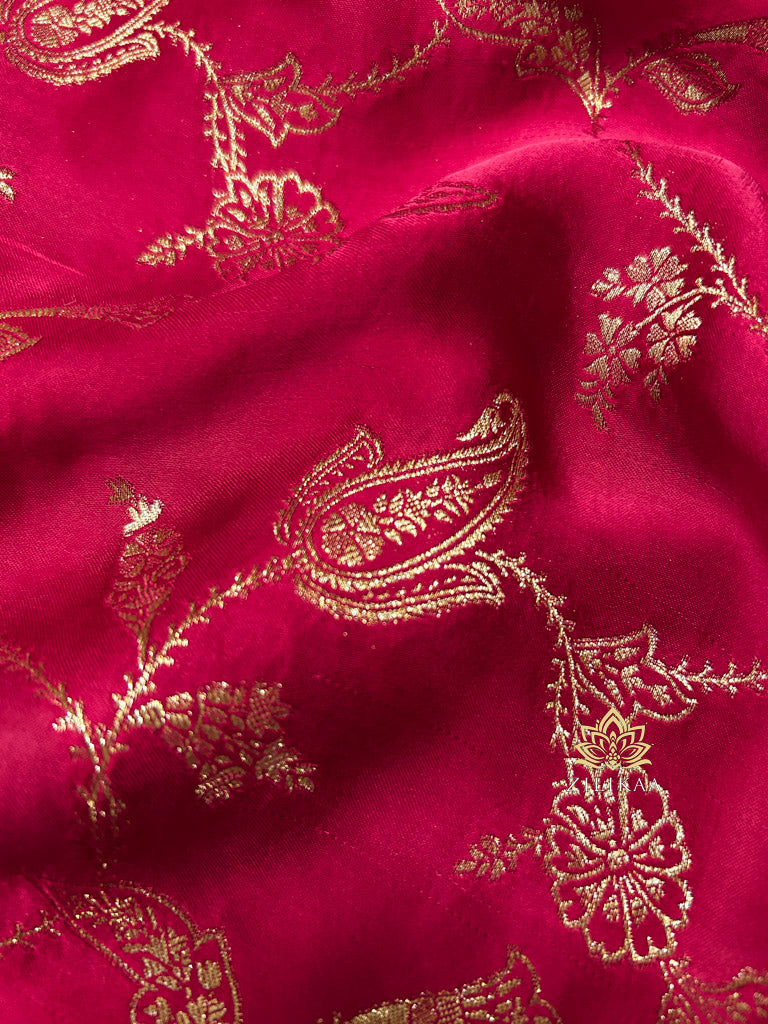 Calcutta Red Zardozi Handwork Mulberry Banarasi Silk Saree