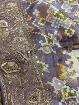 Lavender Zardozi Handwork Patola Designer Munga silk saree