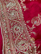 Calcutta Red Zardozi Handwork Mulberry Banarasi Silk Saree