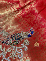 Bride Special Zardozi Hand Embroidery Kanchipuram Silk Saree