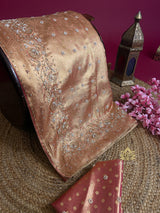 Salmon Pink Kanchipuram Tissue Silk Saree with Zardozi Hand Embroidery