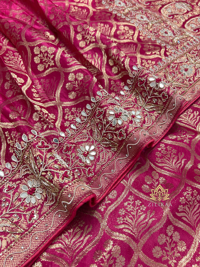 Queen Pink Zardozi Handwork Banarasi Silk Saree