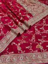 Calcutta Red Zardozi Handwork Mulberry Banarasi Silk Saree