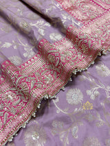 Lilac Purple Banarasi Katan Silk Saree with Zardozi Hand Embroidery