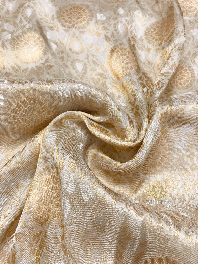 Ivory White Self Woven Kanchi Silk Saree with Zardozi Hand Embroidery