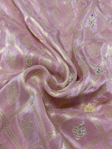 Baby Pink Zardozi Handwork Munga Banarasi SIlk Saree