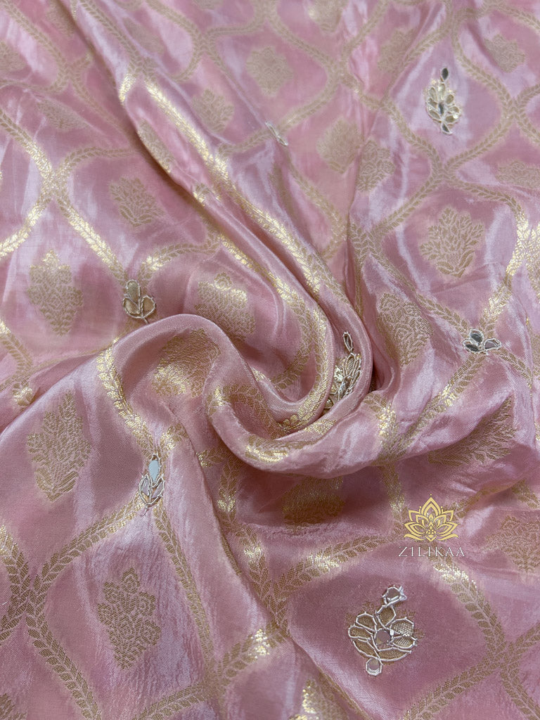 Baby Pink Zardozi Handwork Munga Banarasi SIlk Saree