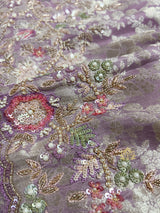 Lilac Purple Designer Hand Embroidery Kanchi Tissue Silk Saree