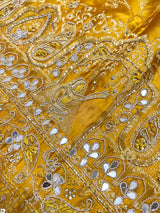Mustard Yellow Zardozi Handwork Mulberry Banarasi Silk Saree