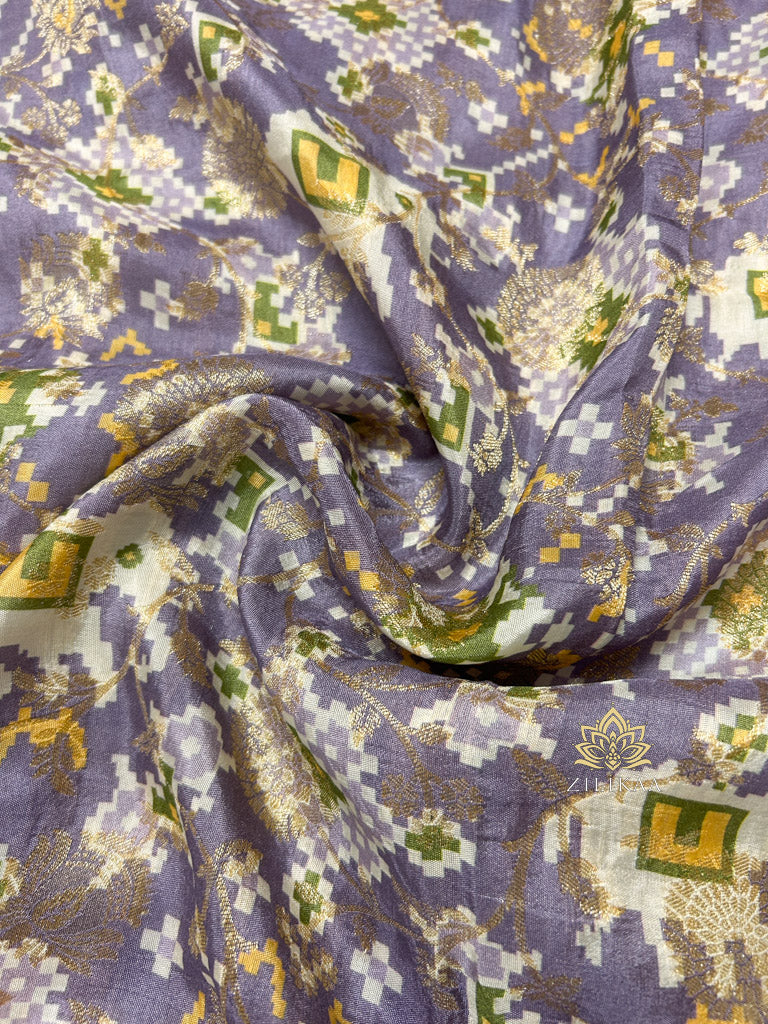 Lavender Zardozi Handwork Patola Designer Munga silk saree